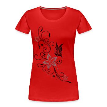 Beautiful, filigree flowers with butterfly - Women's Premium Organic T-Shirt - red - Front - Mia (176cm)