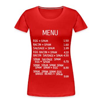 Besonders absurde Speisekarte - Frauen Premium Bio T-Shirt - Rot - Vorne - Mia (176cm)