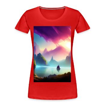 Landscape with lake, boat and mountains - Women's Premium Organic T-Shirt - red - Front - Mia (176cm)
