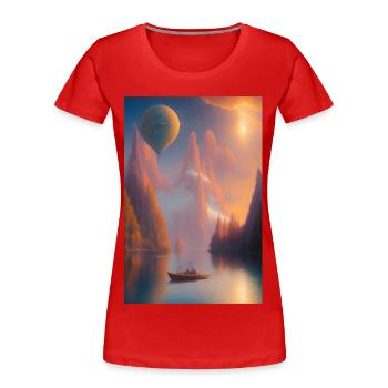 Landscape with lake, boat and mountains - Women's Premium Organic T-Shirt - red - Front - Mia (176cm)