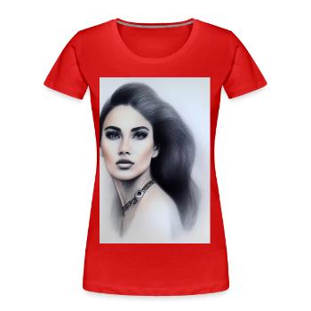 Femme avec des bijoux - T-shirt bio Premium Femme - rouge - Devant - Mia (176cm)