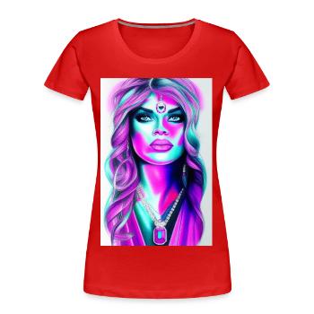 Femme avec des bijoux - T-shirt bio Premium Femme - rouge - Devant - Mia (176cm)