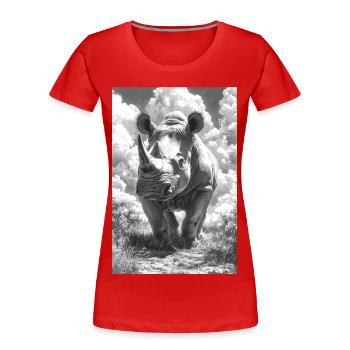 Schwarzweiß Nashorn im Wolkenhimmel - Frauen Premium Bio T-Shirt - Rot - Vorne - Mia (176cm)
