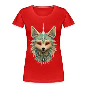 Mystischer Fuchs mit stechend roten Augen. - Frauen Premium Bio T-Shirt - Rot - Vorne - Mia (176cm)