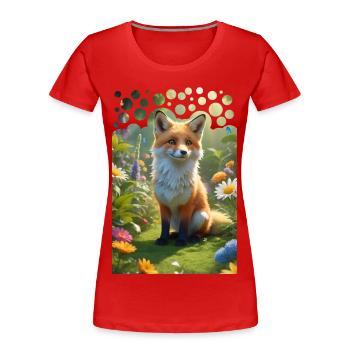 Frecher süßer Fuchs auf einer Wiese mit Blumen - Frauen Premium Bio T-Shirt - Rot - Vorne - Mia (176cm)