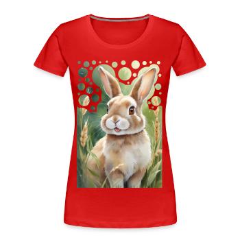 Cuddly Bunny on the Meadow Modern Style Painting - Women's Premium Organic T-Shirt - red - Front - Mia (176cm)
