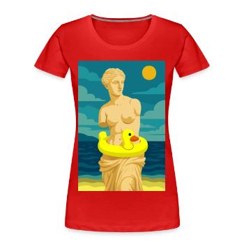 The Venus (at the beach) - Women's Premium Organic T-Shirt - red - Front - Mia (176cm)