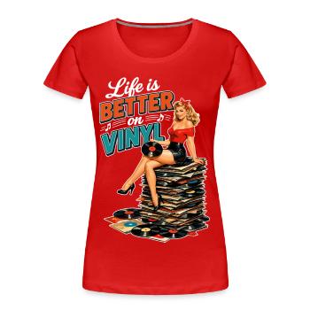 La vie est meilleure sur vinyle - Retro Pin-Up Girl - T-shirt bio Premium Femme - rouge - Devant - Mia (176cm)