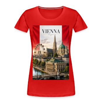 Vienna: Prater Skyline & Cathedral - Women's Premium Organic T-Shirt - red - Front - Mia (176cm)