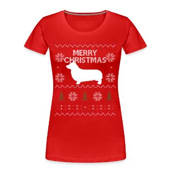 Welsh Corgi - Ugly Christmas Sweater T-Shirt - Women's Premium Organic T-Shirt - red - Front - Mia (176cm)