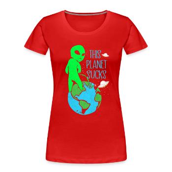 Aliens - Women's Premium Organic T-Shirt - red - Front - Mia (176cm)