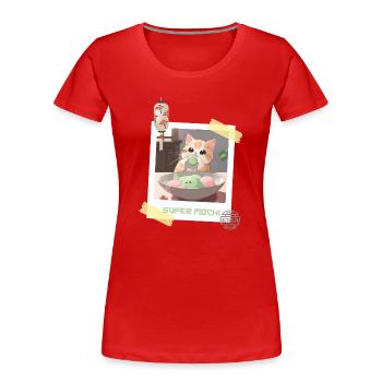 Kuschelige und entzückende Katze isst Mochi Japan Kawaii - Frauen Premium Bio T-Shirt - Rot - Vorne - Mia (176cm)
