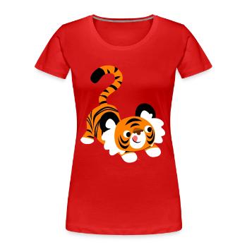 Niedlicher Cartoon Tiger auf dem Sprung! von - Frauen Premium Bio T-Shirt - Rot - Vorne - Mia (176cm)