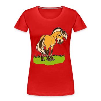 Freundliches Fjordpferd (Ohne Text) Weisse Umrisse - Frauen Premium Bio T-Shirt - Rot - Vorne - Mia (176cm)