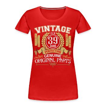 Vintage 39 ans - cadeau d’anniversaire 39 ans - T-shirt bio Premium Femme - rouge - Devant - Mia (176cm)