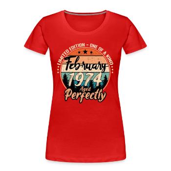 February 1974 anniversary 1974 legends February - Women's Premium Organic T-Shirt - red - Front - Mia (176cm)