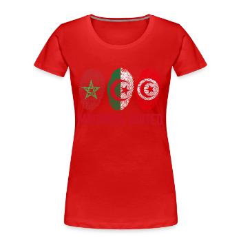 MAGHREB UNITED المغرب - Frauen Premium Bio T-Shirt - Rot - Vorne - Mia (176cm)