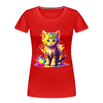 Chaton Coloré - T-shirt bio Premium Femme - rouge - Devant - Mia (176cm)