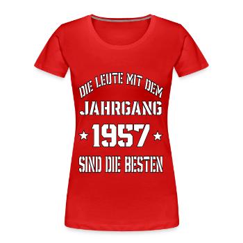 Die Leute mit dem Jahrgang 1957 - Frauen Premium Bio T-Shirt - Rot - Vorne - Mia (176cm)