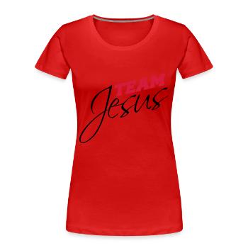 Katholisch Team Jesus Christus Christ Evangelisch - Frauen Premium Bio T-Shirt - Rot - Vorne - Mia (176cm)