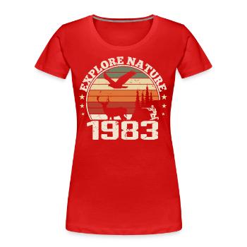 Cadeau Anniversaire 1983 Classique Chasseur 1983 - T-shirt bio Premium Femme - rouge - Devant - Mia (176cm)