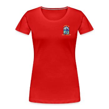 Buntglasfenster des Jakobswegs - Frauen Premium Bio T-Shirt - Rot - Vorne - Mia (176cm)