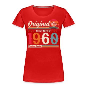 65ème Anniversaire Légende Novembre 1960 Millésime 60 - T-shirt bio Premium Femme - rouge - Devant - Mia (176cm)