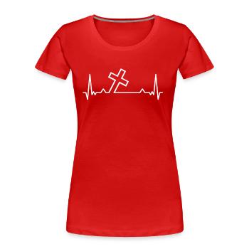 Croix Jésus Battement de cœur Religion Église Christ - T-shirt bio Premium Femme - rouge - Devant - Mia (176cm)