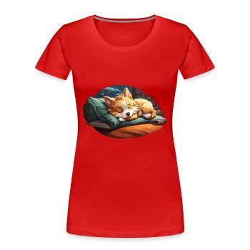 Rêver d’un corgi s’endormant sur un oreiller - T-shirt bio Premium Femme - rouge - Devant - Mia (176cm)