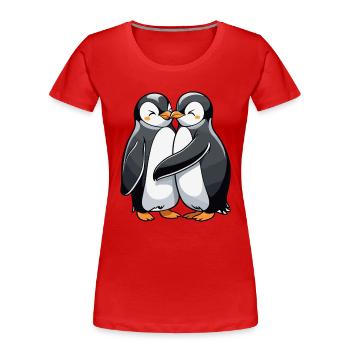 Pinguine küssen sich - Frauen Premium Bio T-Shirt - Rot - Vorne - Mia (176cm)