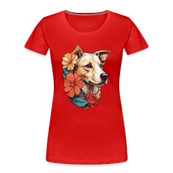 Hund mit bunten Blumen - Frauen Premium Bio T-Shirt - Rot - Vorne - Mia (176cm)