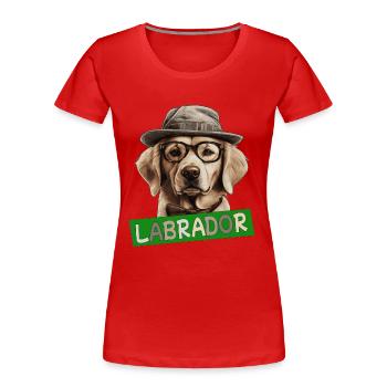 Labrador mit Hut Hundemama Hundepapa Labbi Wauwau - Frauen Premium Bio T-Shirt - Rot - Vorne - Mia (176cm)