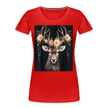 HIRSCH T-SHIRT - Frauen Premium Bio T-Shirt - Rot - Vorne - Mia (176cm)