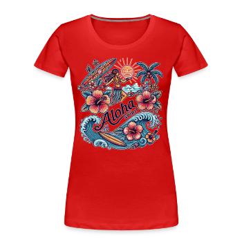 Aloha Spirit - Tropical Hula & Surf Design - Women's Premium Organic T-Shirt - red - Front - Mia (176cm)