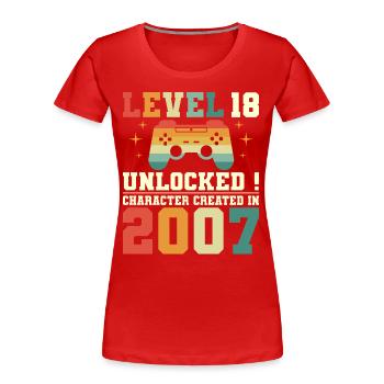 Niveau 18 Anniversaire Gamer 18 Ans - T-shirt bio Premium Femme - rouge - Devant - Mia (176cm)