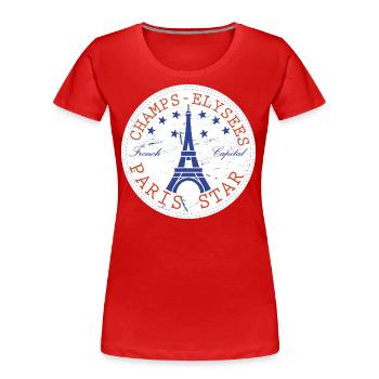 Paris Star Iconic Champs-Elysées Elegancee - T-shirt bio Premium Femme - rouge - Devant - Mia (176cm)