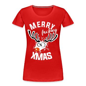 fucking xmas Weihnachten Rentier Lustig Hässlich - Frauen Premium Bio T-Shirt - Rot - Vorne - Mia (176cm)