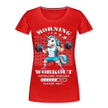 Einhorn Morning Workout - Frauen Premium Bio T-Shirt - Rot - Vorne - Mia (176cm)