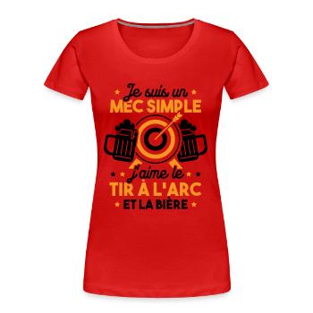 Un mec simple j'aime le tir à l'arc et la bière - T-shirt bio Premium Femme - rouge - Devant - Mia (176cm)