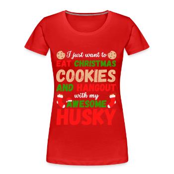Weihnachten Husky Kekse - Frauen Premium Bio T-Shirt - Rot - Vorne - Mia (176cm)