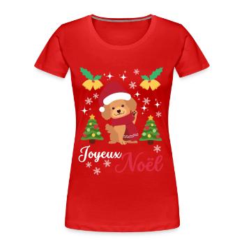 Joyeux Noël Caniche doux Kawaii - T-shirt bio Premium Femme - rouge - Devant - Mia (176cm)
