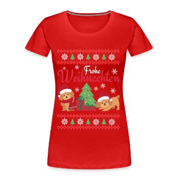 Joyeux Noël Caniche doux Kawaii - T-shirt bio Premium Femme - rouge - Devant - Mia (176cm)