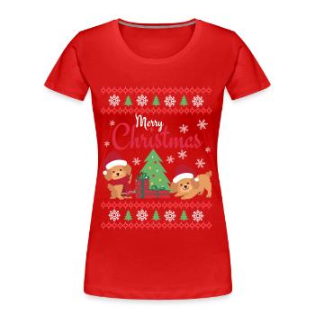 Joyeux Noël Caniche doux Kawaii - T-shirt bio Premium Femme - rouge - Devant - Mia (176cm)