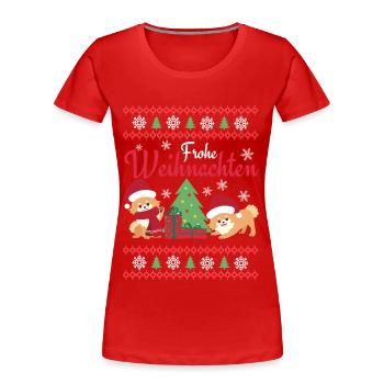 Noël Sweet Dwarf Spitz Lover Kawaii - T-shirt bio Premium Femme - rouge - Devant - Mia (176cm)