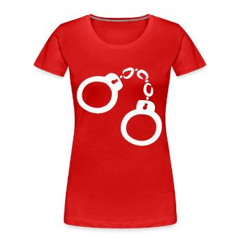 Handschellen Illustration Vektorgrafik Weiß - Frauen Premium Bio T-Shirt - Rot - Vorne - Mia (176cm)