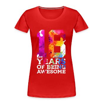 18 ANS D’ÊTRE GÉNIAL 18E ANNIVERSAIRE - T-shirt bio Premium Femme - rouge - Devant - Mia (176cm)