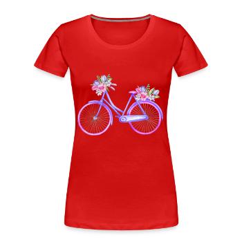 Vélo avec fleurs Fahrrad mit Blumen - T-shirt bio Premium Femme - rouge - Devant - Mia (176cm)