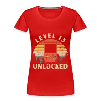 Level 13 freigeschaltet - Frauen Premium Bio T-Shirt - Rot - Vorne - Mia (176cm)