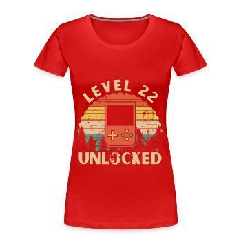 Level 22 freigeschaltet - Frauen Premium Bio T-Shirt - Rot - Vorne - Mia (176cm)