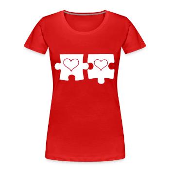 Tu es ma pièce manquante du puzzle avec un cœur d’amour - T-shirt bio Premium Femme - rouge - Devant - Mia (176cm)